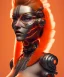 Placeholder: A beautiful portrait of a cute cyborg woman orange color scheme, high key lighting, volumetric light high details with white stripes and feathers and indian paterns and wimgs