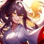 Placeholder: Clear focus, 8k, beautiful lighting, vibrant colors, girl, white long hair, vibrant golden eyes, messy hair, hair in between the eyes, laughing, angry, miko, ponytail,