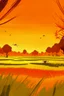 Placeholder: Rice field，Trees，Warm color palette，Animation，Fried grasshopper，A lovely grasshopper