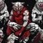 Placeholder: wolfman full body art illustration black background red and white color full body