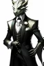 Placeholder: A silver Dragonborn from dnd wearing a tuxedo