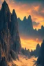 Placeholder: big rock mountains with and orange dawn sky with no clouds close montains