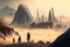 Placeholder: Modern city, people, mountains, sand, rocks