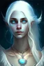 Placeholder: hauntingly beautiful character for dnd, young woman with white hair and blue eyes, angel, with moon necklace