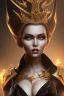 Placeholder: Xenia Onatop as evil queen in black leather, busty, cleavage, angry, stern look. character design by fenghua zhong. unreal engine 5, artistic lighting, highly detailed, photorealistic, fantasy