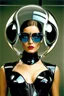 Placeholder: female humanoid robot, beautiful like a supermodel from the sixties, beautiful eyes, sexy, helmut newton, glass bubble