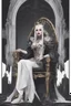 Placeholder: Vampire queen with white hair sitting on throne