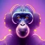 Placeholder: A beautiful portrait of a cyborg monkey purple neon color scheme, high key lighting, volumetric light high details psychedelic background