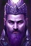 Placeholder: highly detailed portrait of an elegant viking king with a beard, ornate crown, beautiful symmetrical face, purple tones, purple background, glowing skin, digital painting, artstation, concept art, smooth, clear focus, illustration, greg rutkowski, artgerm, global lighting, detailed and fantasy