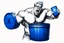 Placeholder: a very swedish strongman, big muscles and short light hair, pait of glasses, holding a big blue barrel above his head, screaming in agony, a drawing with sketch lead pencil, The word BAXER floating
