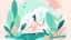 Placeholder: Create a serene and playful illustration for a yoga and well-being website. Use a soothing color palette and depict a tranquil yoga scene with a yogi in several yoga poses surrounded by nature.