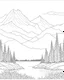 Placeholder: Coloring pages: A peaceful mountain landscape with towering peaks covered in lush green forests. The image should showcase a clear mountain lake reflecting the majestic scenery, with a backdrop of clear blue skies and fluffy white clouds. This image will inspire a sense of tranquility and encourage readers to envision themselves immersing in the serene surroundings.