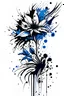 Placeholder: A line drawing vector with defined details black ink and a splash of blue on white background of a floral design modern for a tattoo design