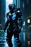 Placeholder: cyberpunk, neon blue, high technology, geometric figures, orbiting figures, high technology suit, cyberpunk suit, black, black and blue, epic, rain, a person in rain, neon blue suit, geometric figures orbiting around suit, exosuit, technological armour, a person wearing technological armour, cyberpunk armour, detailed armour, male, black and blue colored cybersuit, suit details, epic cybersuit, black colored suit, complex suit