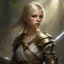 Placeholder: pretty girl, aged 30, blonde, conventionally attractive, fighter, greatsword, elf