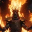 Placeholder: 4k full details full lights firestarter homme roi conquerant avec une couronne hardrock, decor apocalyptique