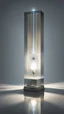 Placeholder: portrait of a square pillar with a bulb in the foot, and mirrors reflecting light like crazy lazers bouncing against the sides up into a square crystal block head at the top