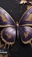 Placeholder: "Create an abstract artwork featuring soft purple metallic butterfly , overlapping shapes in earthy tones like beige, rust, and navy. Incorporate sweeping black brushstrokes, textured golden accents and glitters, and subtle splatter effects to add depth and movement. The design should evoke a sense of modern elegance and organic flow. ON BLACK BACKGROUND