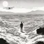 Placeholder: a alone man. pen and ink, birds eye view, illustrated by hergé, Background space and earth