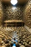 Placeholder: in a room thats just huge sea shells as walls and on the floor in a huge chess board