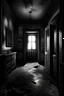 Placeholder: Illustrate the unsettling moment when the friends feel the oppressive atmosphere within the walls of the house, as if the very building is alive and breathing darkness. Capture their expressions of unease and fear.