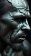 Placeholder: Busch painting style nightmare, a zoomed side view of a man his face skin is a rusted broken metallic skin texture in a 3d rendering full-height image of a grim and dark scene. Ensure the final images exhibit the utmost quality, encompassing 4K, 8K, and 64K resolutions, with 3D rendering that manifests in photorealistic, hyperrealistic, and highly detailed representations. Employ techniques such as HDR, UHD,
