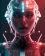 Placeholder: A beautiful portrait of a cyborg women red color scheme, high key lighting, volumetric light high details psychedelic background