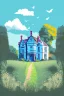 Placeholder: Disused, Victorian Manor House, Blue Sky, Over-Grown Fields, Vector Art