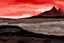 Placeholder: fantasy, illustration, watercolour, inhospitable locale, deserts of black sand, huge plains of dark granite, no water to be found anywhere, and no sunlight, blood-red sky, -brown, -plants, red sky, black sand,