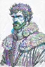 Placeholder: man, age 20, medieval, fighter, russian, croocked nose, czar, rich, simple clothes, short messy hair, thick beard, oligarch, leather coat with fur, colobrocade clothes, pencil drawing, black or red hair, colour, color, farbig