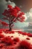 Placeholder: A stunning forest with tree made out of plastics and a lake of white sands ad water, surreal, Dali, Van Gogh, fine line art styles , fantasy world ,3D , 8k, dim lighting and clouds is fume, dark red colors