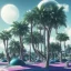 Placeholder: 1980's aesthetic vaporwave curvy palm trees with spheres and ufo