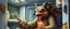 Placeholder: airbrush and pen, final boss pork turkey sloth demon in the fridge space craft in the style of fantasy art
