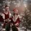 Placeholder: two elves. woman and man. Christmas scene. photorealistic. low-key