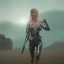 Placeholder: Ultra Realistic retro sci-fi movie war scene, waist up view portrait, blonde woman pointing a gun, sweet young Claudia Schiffer face, perfect iris, glow eyes, makeup, weapon. Drones background, Retro sci-fi style, helmet, tight latex coat, fog, rain, soft color, highly detailed, unreal engine 5, ray tracing, RTX, lumen lighting, ultra detail, volumetric lighting, 3d, finely drawn, high definition, high resolution.