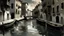 Placeholder: A gray shadowy Venice like city with an inky river painted by John Singer Sargent