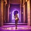 Placeholder: [bokeh macro view] Inside the ancient pyramid, forgotten hieroglyphs dance on the walls. In the chamber's center, a woman stands; her violet hair flows over dark skin like amethysts. Sensual and powerful, she captivates with each graceful movement. Clad in a shimmering golden swimsuit, a round pink plush carpet beneath her feet, with her white sunglasses, she embodies divine beauty. Her allure is magnetic, drawing all eyes to her.