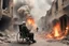 Placeholder: bloody elders in wheelchairs trying to escape from falling bombs in a ruined city in Palestina, smoke and fire and explosions