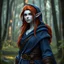 Placeholder: 35 year old female orc mage fantasy character, fit body, white skin color, ginger hair color, blue robes, forest, 3D, high quality, 3D, digital art, medium shot, portrait