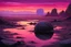 Placeholder: purple sky with one planet in the horizon, rocks, 2000's sci-fi movies influence, mountains, puddle, epic, friedrich eckenfelder impressionism paintings