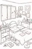 Placeholder: girl bedroom, many objects, line arts, manga style