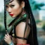 Placeholder: beautiful asian thai queen with black leather studded armor, delicate cyan braided hair, green glass eyes, highly detailed, 8k, ambient light, taylor swift