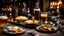 Placeholder: 8080, delightful, sensitive, delicious food, banquet, pewter tankards and pewter plates, beer, ale, stout, confident, night, darkness, architecture, filled with delicious food, award-winning photograph, beautiful composition, chiascuro