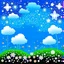 Placeholder: a blue sky with flowers, stars and clouds