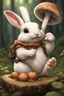 Placeholder: Cute chubby bunny floppy ears adventurer dnd cooking with mushrooms art realism