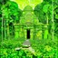 Placeholder: A lime green rainforest a ruined temple kingdom designed in ancient Roman mosaics painted by Piet Mondrian