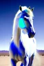 Placeholder: Radioactive white horse with blue glowing eyes, storming through the mojave desert