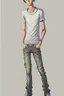 Placeholder: Teen man, black hair, perfect face, style of tomer hanuka, jeans, white, t-shirt, pompadour. standing, full body