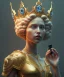 Placeholder: Statue of Queen of photography holding camera in hands. Cute blonde woman. Photographer in golden crown. Standing on the street. Big camera in her hand. hyperdetailed, photorealistic, trending on artstation, greg rutkowski, beksinski, kodachrome, volumetric lighting, gold and cyan