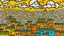 Placeholder: A pale orange Arabian city with spinning clouds painted by Keith Haring